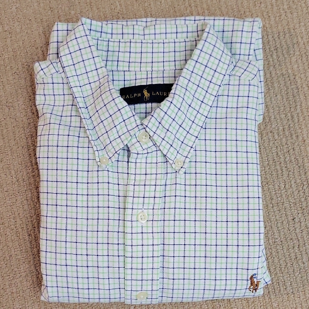 Ralph Lauren XXL EUC Men's White and Blue Plaid Shirt